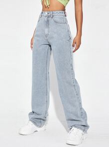 High Waist Wide Leg Jeans - Light Wash - View 1