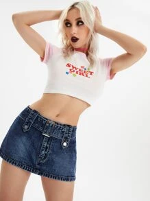 SHEIN ICON 口袋貼布腰帶牛仔半身裙