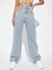 High Waist Wide Leg Jeans - Light Wash - View 4