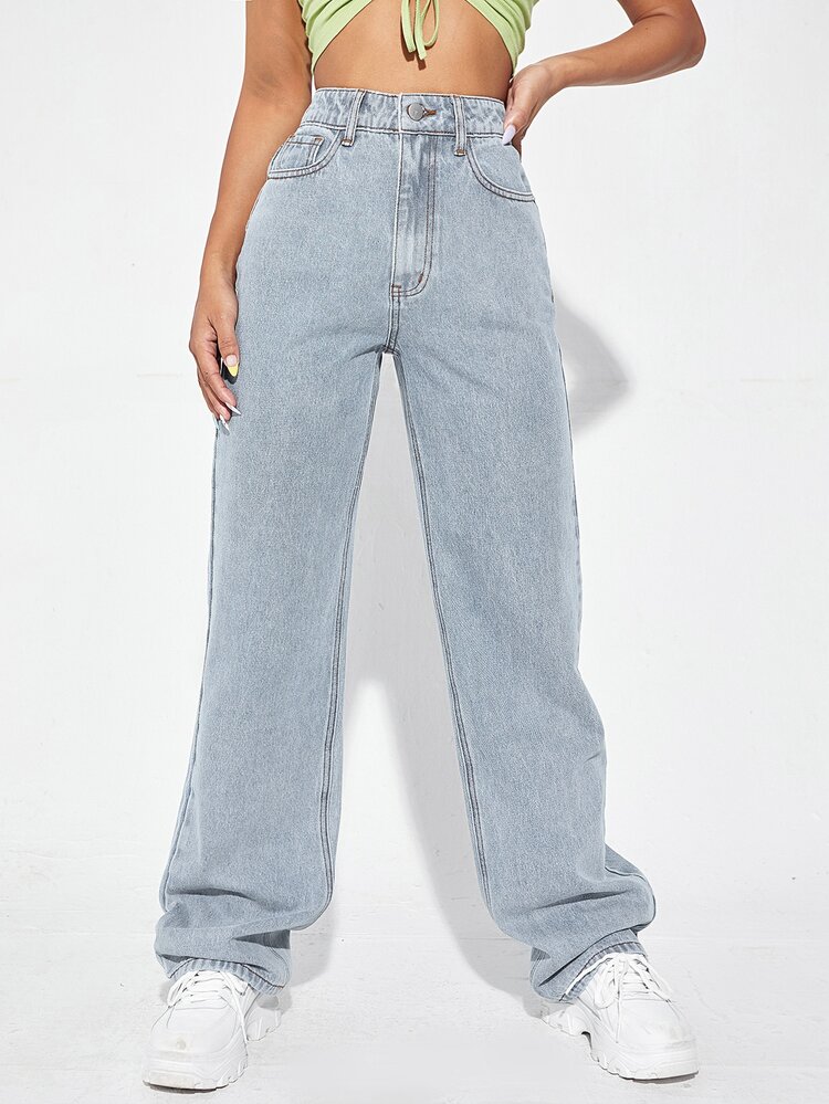 High Waist Wide Leg Jeans - Light Wash - View 4
