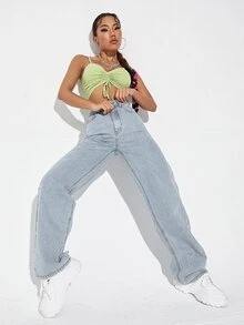 High Waist Wide Leg Jeans - Light Wash - View 5