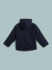 SHEIN Boys Two Way Drop Shoulder Hooded Reversible Coat,In Fall/Winter - Navy Blue - View 2