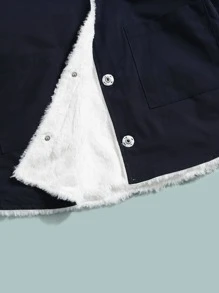 SHEIN Boys Two Way Drop Shoulder Hooded Reversible Coat,In Fall/Winter - Navy Blue - View 3