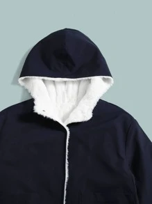 SHEIN Boys Two Way Drop Shoulder Hooded Reversible Coat,In Fall/Winter - Navy Blue - View 4