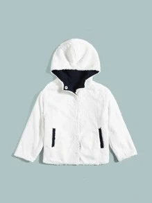 SHEIN Boys Two Way Drop Shoulder Hooded Reversible Coat,In Fall/Winter - Navy Blue - View 5