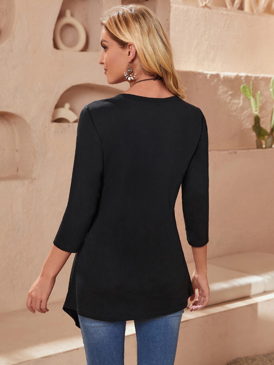 Asymmetrical Hem Button Detail Top