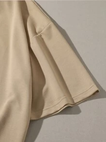 Claim Dot Men T-Shirts Baggy Mock Neck Drop Shoulder Short Sleeve Basic Tee Casual Simple Summer Knit Top - Apricot - View 5