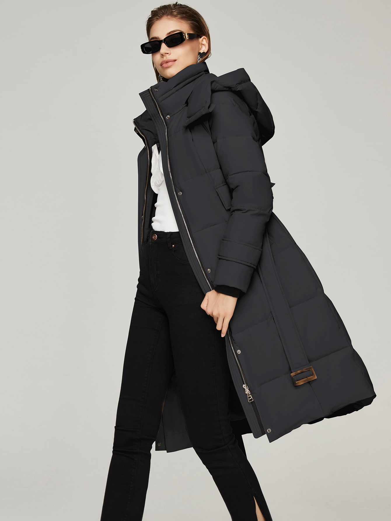 JAZZEVAR Zipper Front Hooded Winter Coat SHEIN UK