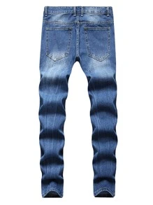 Men Ripped Straight Leg Jeans - Medium Wash - View 2