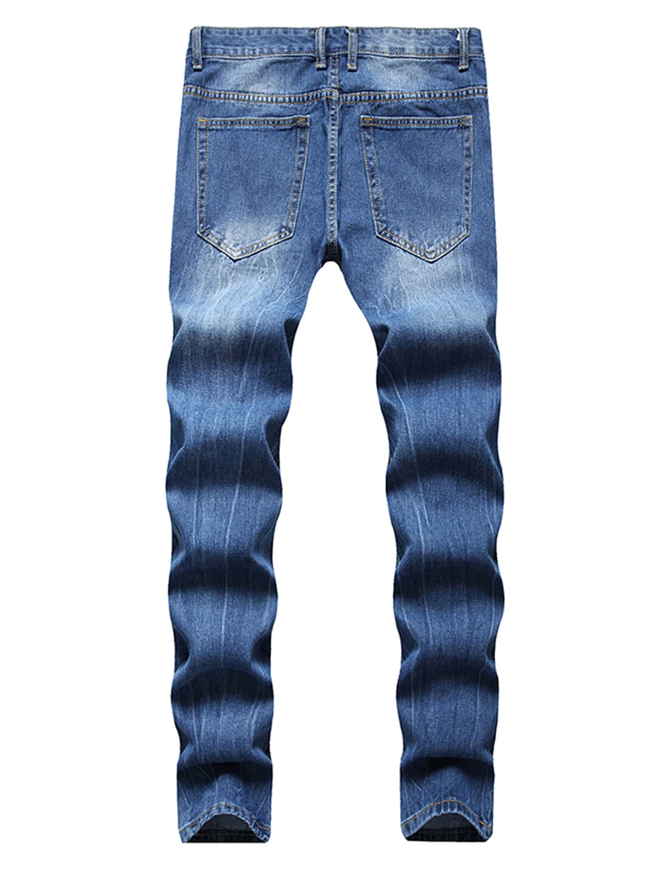 Quần Jeans Nam Nút Túi Bị tách Dây kéo Denim mùa giặt màu trơn - Rửa trung bình - Xem 2