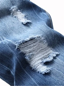 Men Ripped Straight Leg Jeans - Medium Wash - View 3