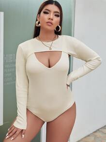 SHEIN Plus Super Crop Top & Tank Bodysuit - Beige - View 3