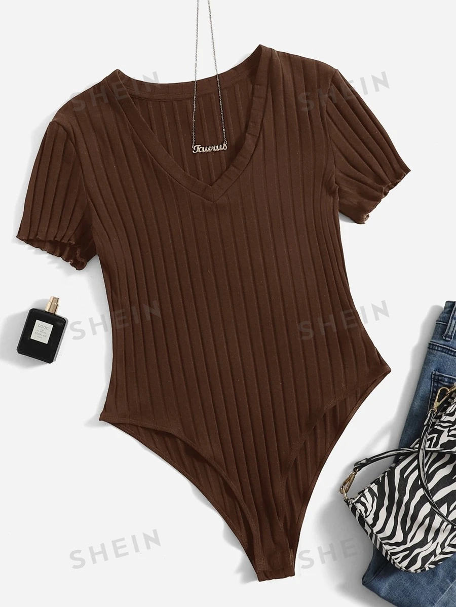 SHEIN EZwear Große Größen Lässig Braun Bodysuit für Sommer