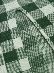 SHEIN MOD Plus Gingham Pattern Split Hem Knit Skirt - Multicolor - View 3