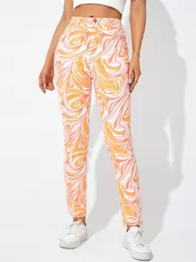 Jeans de talle alto con estampado de mármol - Multicolor - Ver 1