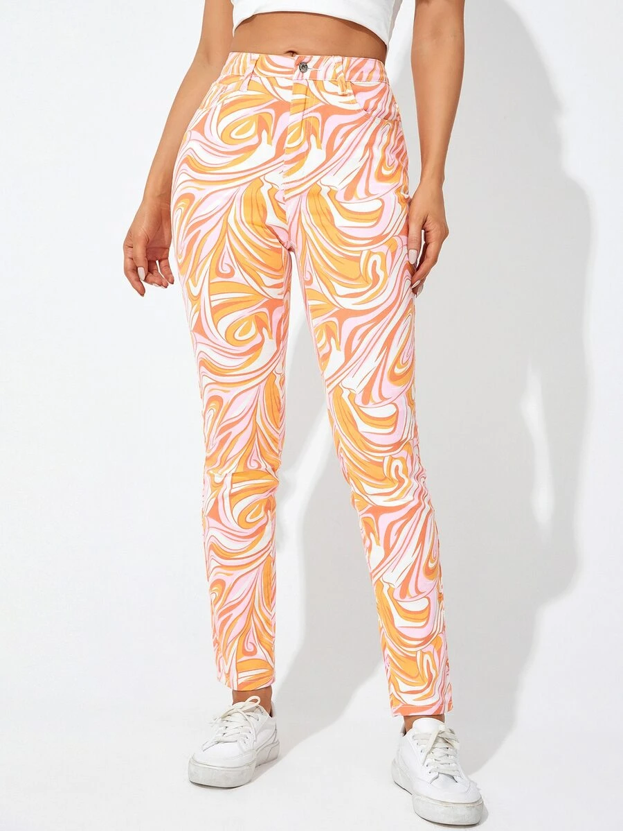 Jeans de talle alto con estampado de mármol - Multicolor - Ver 1