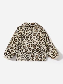 SHEIN Toddler Boys Leopard Pattern Bear Patched Zipper Teddy Jacket - Multicolor - View 2
