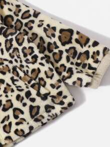 SHEIN Toddler Boys Leopard Pattern Bear Patched Zipper Teddy Jacket - Multicolor - View 3