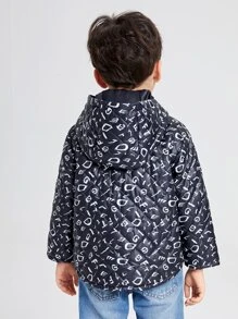 SHEIN 小男童字母圖案雙口袋拉鍊連帽絎縫外套