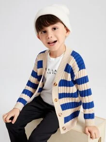 SHEIN Toddler Boys Colourblock Drop Shoulder Cardigan - Multicolor - View 1