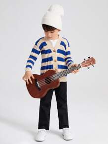 SHEIN Toddler Boys Colourblock Drop Shoulder Cardigan - Multicolor - View 3