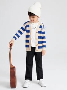SHEIN Toddler Boys Colourblock Drop Shoulder Cardigan - Multicolor - View 4