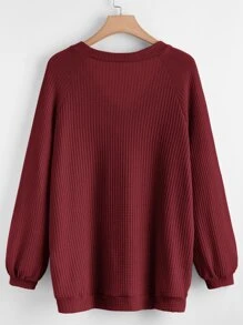 SHEIN LUNE Sudadera escote V de manga raglán waffle - Granate - Ver 2