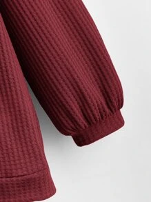 SHEIN LUNE Sudadera escote V de manga raglán waffle - Granate - Ver 4