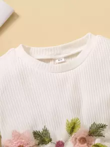 Baby Floral Embroidered Applique Mesh Hem Dress - White - View 4