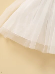 Baby Floral Embroidered Applique Mesh Hem Dress - White - View 5