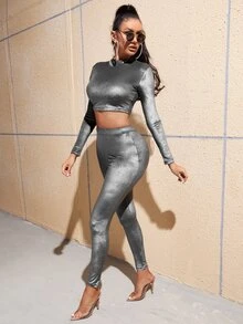 Bộ đồ hai mảnh nữ màu trơn Gợi cảm - Màu xám đen - Xem 5