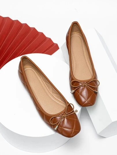 2025 Autumn Women's Elegant Brown Butterfly Decorated Square Toe Slip-On Ballet Flats With Bow Tie Valentines