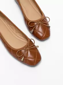 2025 Autumn Women's Elegant Brown Butterfly Decorated Square Toe Slip-On Ballet Flats With Bow Tie Valentines - Brown - View 3