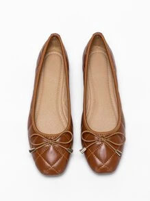 2025 Autumn Women's Elegant Brown Butterfly Decorated Square Toe Slip-On Ballet Flats With Bow Tie Valentines - Brown - View 4