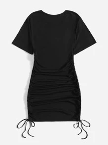 Flirla Plus Drawstring Side Ruched Dress - Black - View 2