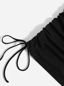 Flirla Plus Drawstring Side Ruched Dress - Black - View 3