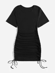 Flirla Plus Drawstring Side Ruched Dress - Black - View 5