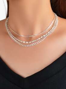 3pcs Minimalist Chain Necklace - Silver - View 1