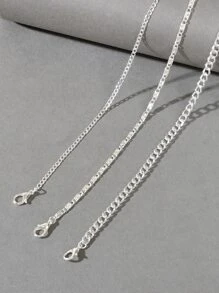 3pcs Minimalist Chain Necklace - Silver - View 3