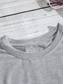 SHEIN Unity Camiseta béisbol con con estampado de letra - Gris Claro - Ver 3