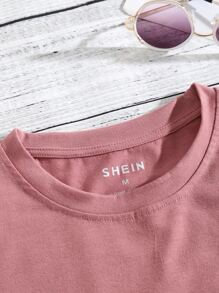 老虎印花圓領T恤 - 藕粉色 - 查看 3