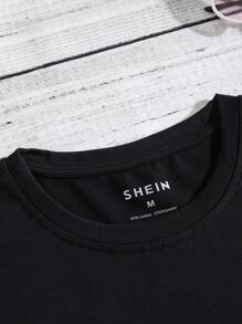 Letter Graphic Round Neck Tee - Black - View 4