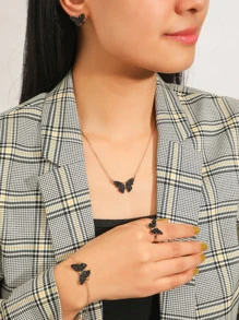 Bộ trang sức mặt dây chuyền con bướm 5 món - màu đen - Xem 1