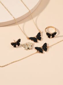 Bộ trang sức mặt dây chuyền con bướm 5 món - màu đen - Xem 2