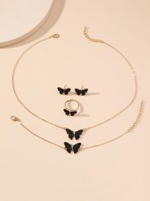 Bộ trang sức mặt dây chuyền con bướm 5 món - màu đen - Xem 3