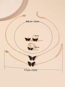 Bộ trang sức mặt dây chuyền con bướm 5 món - màu đen - Xem 4