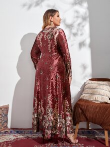 Modelyn Plus Size Floral Print Velvet Dress - Multicolor - View 2