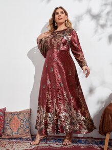 Modelyn Plus Size Floral Print Velvet Dress - Multicolor - View 3