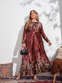 Modelyn Plus Size Floral Print Velvet Dress - Multicolor - View 4