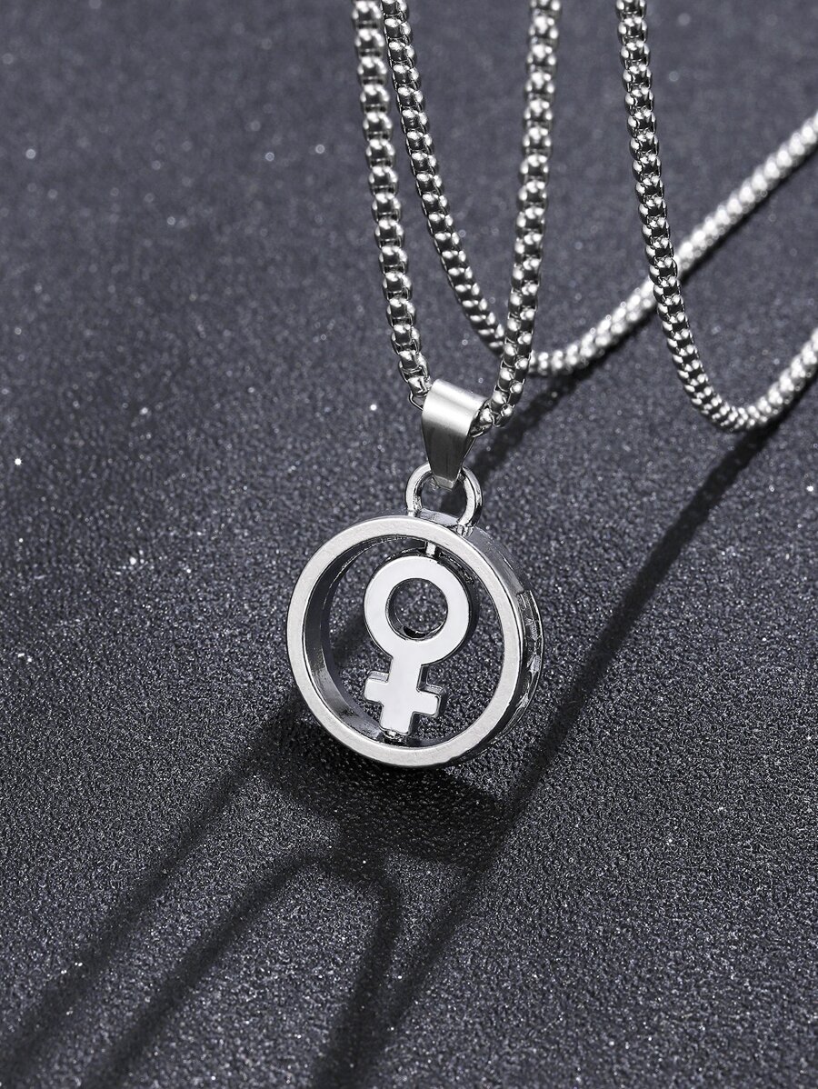 時尚流行男士幾何吊墜項鍊合金，適合珠寶禮物和時尚外觀 - 銀色 - 查看 1